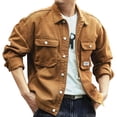 thumbnail image 2 of uublik Mens Classic Lapel Jean Jacket Casual Trucker Cowboy Coat Pocket Casual Front Denim Men Jackets Brown, 2 of 5