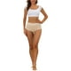 thumbnail image 2 of INSPIRAR CHIC Ropa interior de algodón para mujeres, bragas de talle alto con encaje, control de abdomen y cobertura total en color beige, 2 of 4