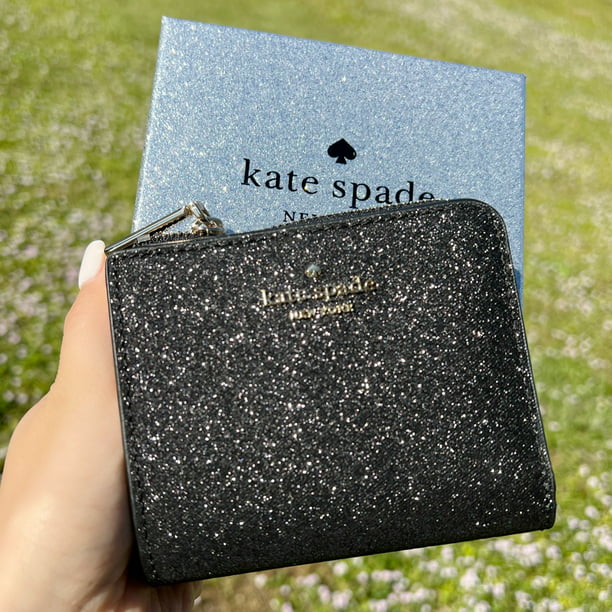 Kate Spade K4711 Small L-Zip Bifold Wallet Shimmy Glitter Black Gift Box -  