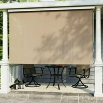 EnjinZZ Premium Outdoor Roller Shade, 220GSM 95% Patio Cordless Blinds with Aluminum Valance (6' W X 8' L), Wheat