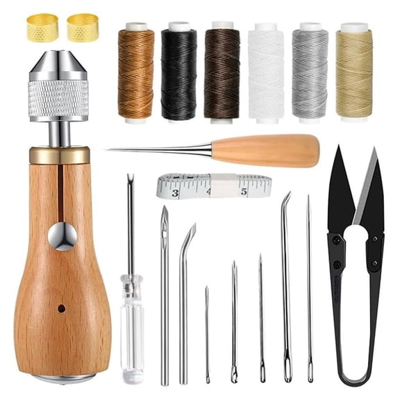 Sewing Awl Kit, Portable Awl Tool Stitching Leather Sewing Awl Thread Kit, Leather Sewing Waxed Thread Kit,1 x Sewing Awl Kit