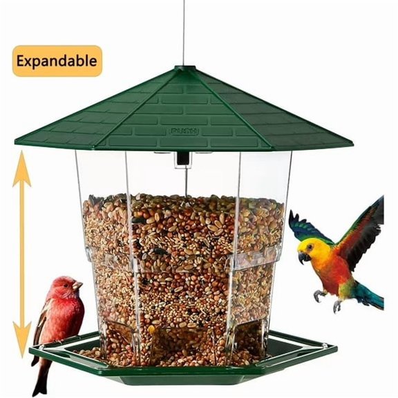 PHANCIR Bird Feeder for Outdoor Hanging, Expandable 7.8'' Tall Latch Feature, Heavy Duty Bird Feeders for Outside, Garden Yard Decoration for House, Green
