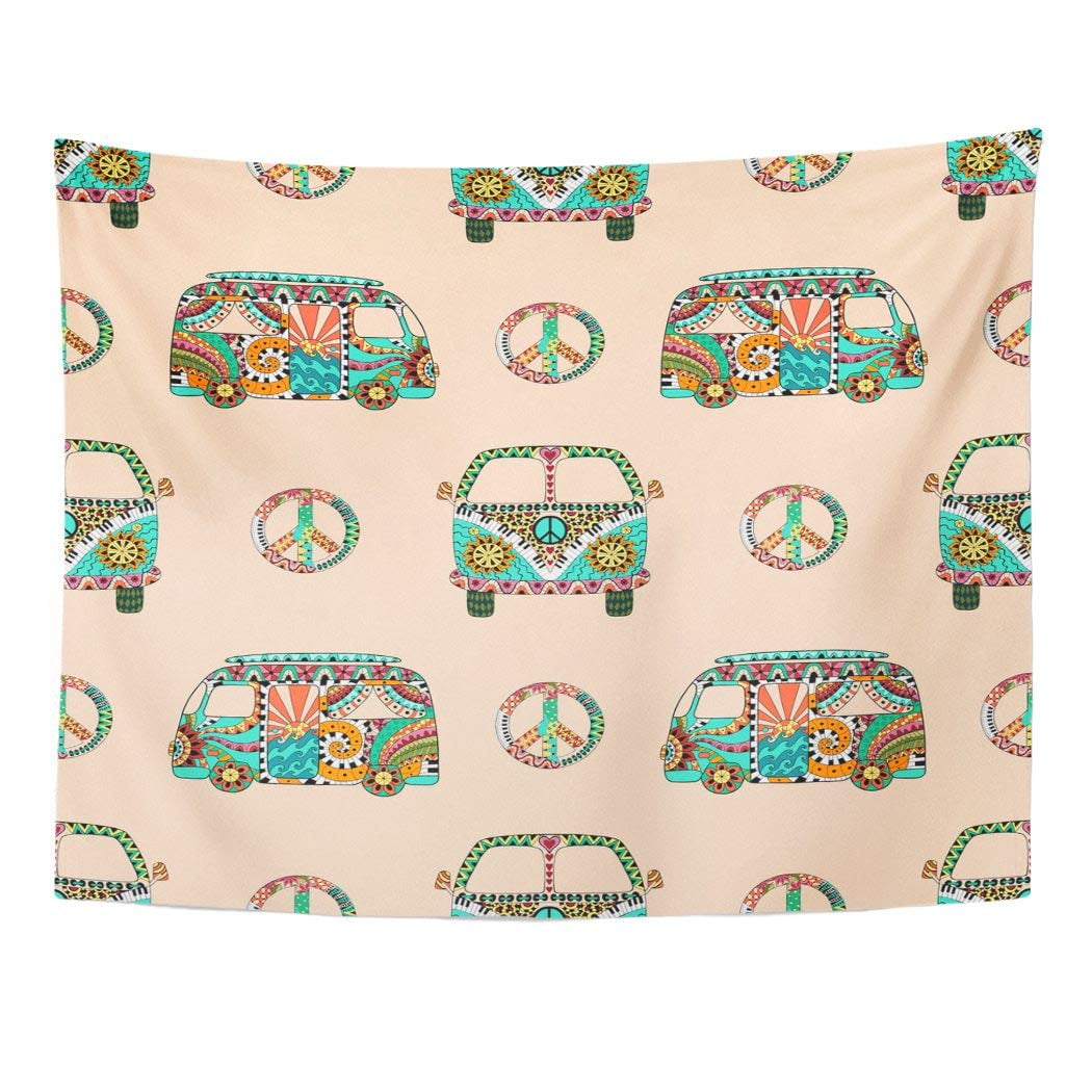 Download ZEALGNED Colorful Hippie Camper Bus and Symbol Peace in ...