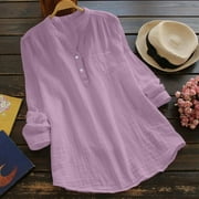 Free Shipping Linen Gauze Shirts Women 2025 Summer Long Sleeve Button Down Vneck Casual Tee Lightweight Vacation Going Out Blouses