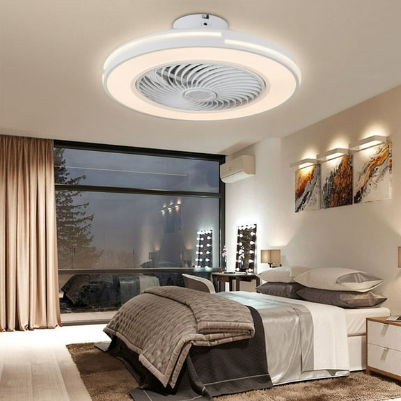 Miumaeov Modern Invisible Ceiling Fan Light Bladeless Fan Chandelier LED Lamp 6 Speed With Remote Control