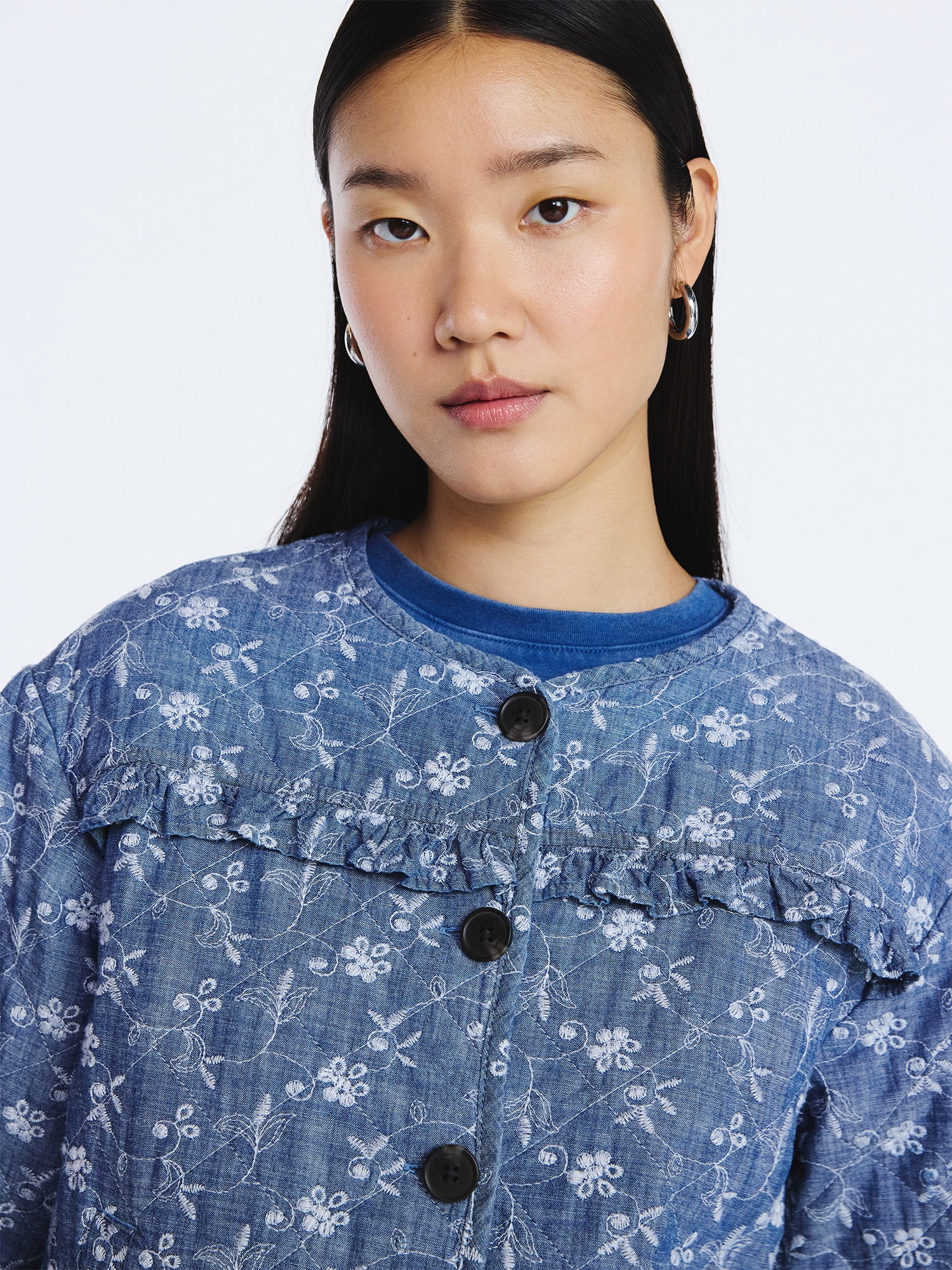 Scoop Women's Cotton Eyelet Jacket with Puff Sleeves, Sizes XS-4X
