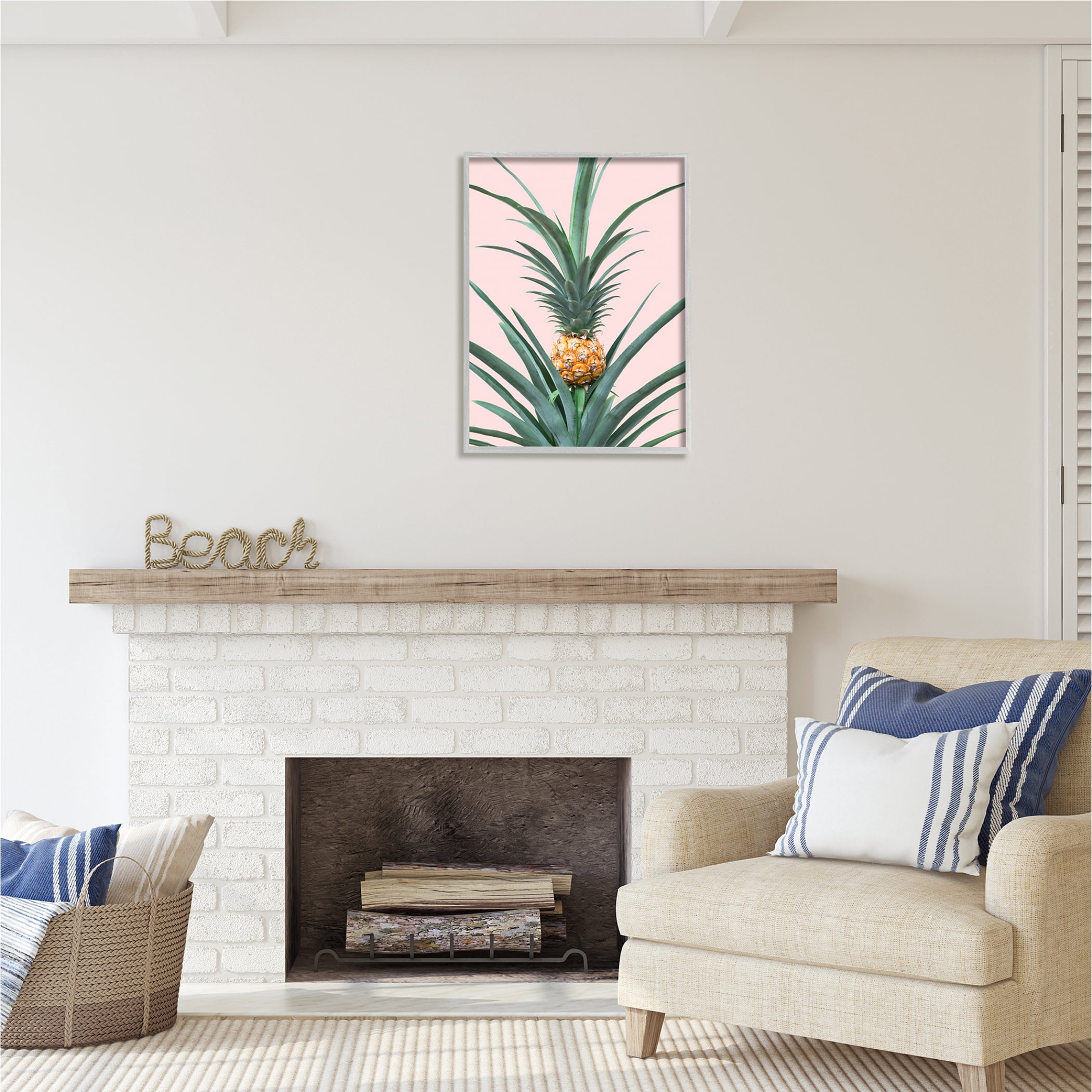 Stupell Industries Pineapple Plant on Pink Food & Beverage Photography Gray Framed Art Print Wall Art, 24 x 30