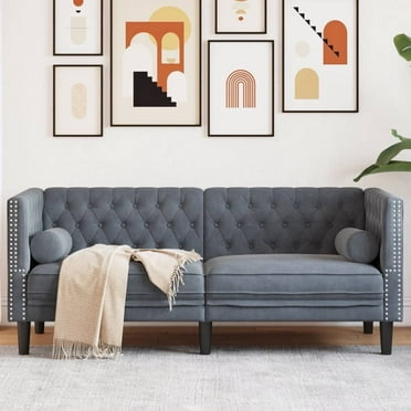 vidaXL Chesterfield Sofa with Bolsters 2-Seater Dark Gray Velvet