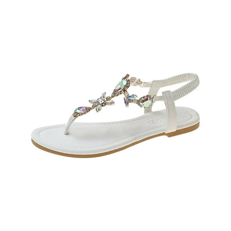 

Honeeladyy Clearance under 5$ Fashion Women s Rhinestone Detail Casual Wear Cute Gladiator Flat Sandals Beach Dressy T-Strap Thong Sandals
