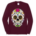 thumbnail image 2 of Wild Bobby Day Of The Dead Sugar Skull Pop Culture Men Long Sleeve Shirt, Maroon, Medium, 2 of 5