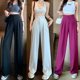 thumbnail image 4 of Pantalones largos holgados e informales con piernas anchas y cintura alta para mujer, de primavera y verano, que adelgazan y cubren el vientre, 4 of 5