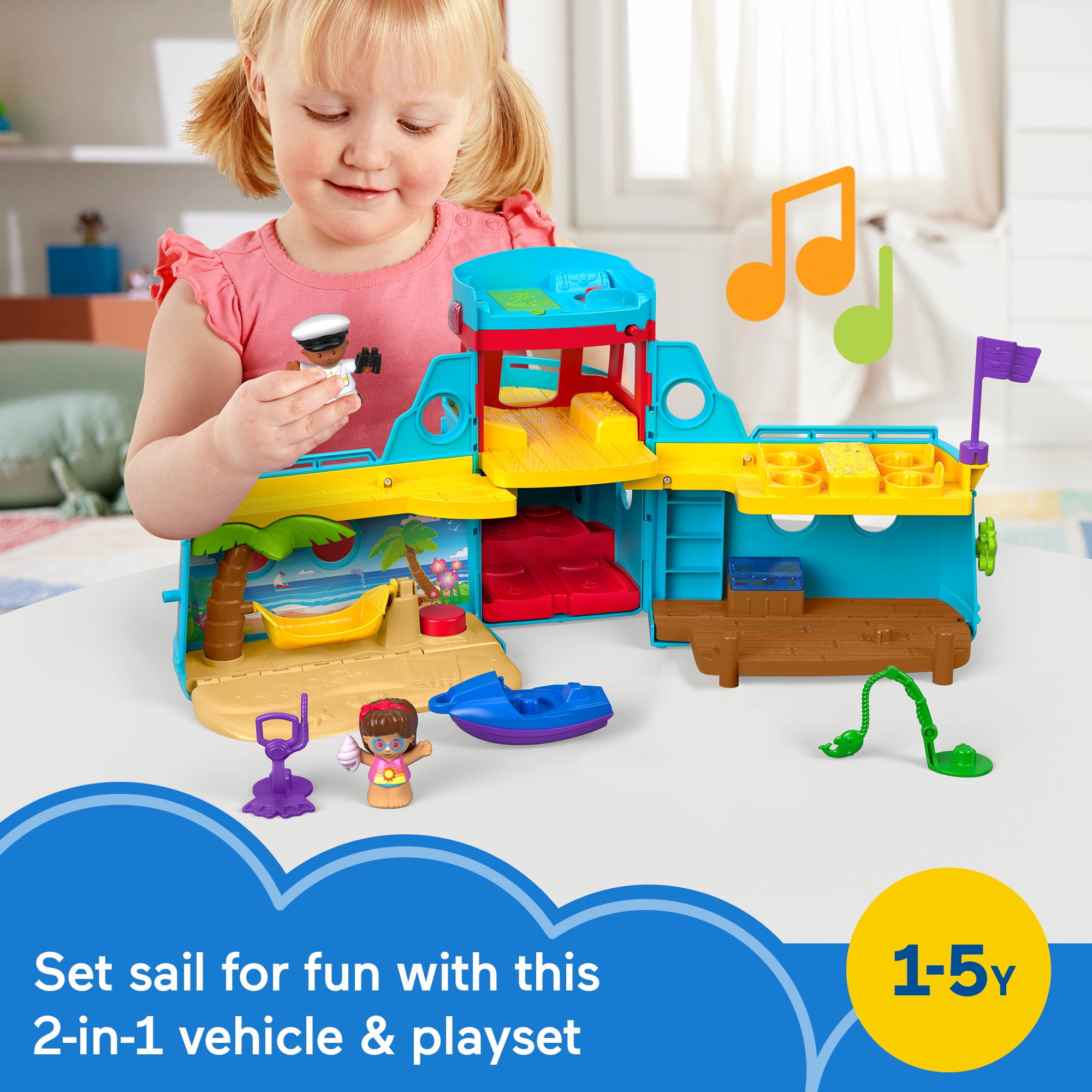 Little People Travel Together Friend Ship Vehicle Playset with Captain Beau & Mia Figures