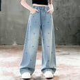 thumbnail image 2 of Guluxicc Girls Baggy Jeans Kids Denim Pants Straight Wide Leg Streetwear Girl Treandy Pants Elastic Waist 5-14 Years, 2 of 9