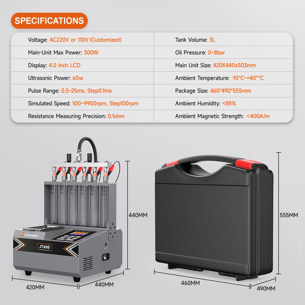 FOXWELL JT600 GDI Fuel Injector Cleaner Machine, 6-Cylinder Heated