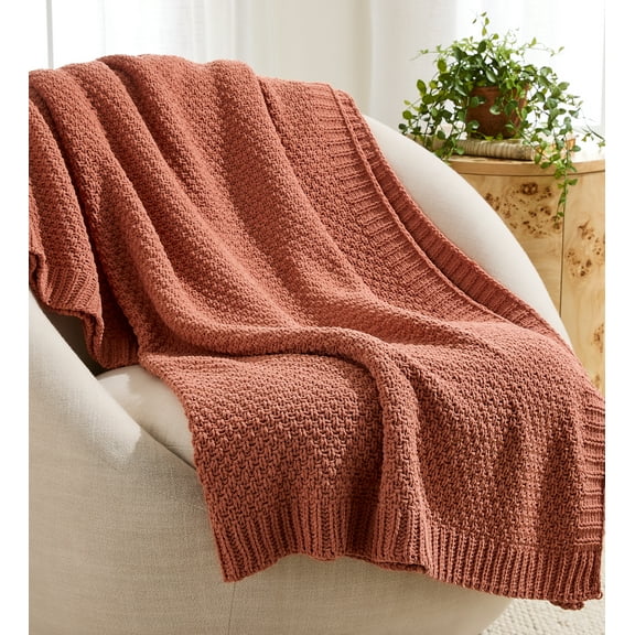 Better Homes & Gardens Chenille Knit Super Soft Oversized Throw Blanket, Terracotta Clay