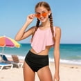 thumbnail image 2 of mgoYE Cute Bathing Suits for Girls 10-12 Girls Ruffle Bikini Swimsuit High Waisted Two Piece Bathing Set Cute Flowy Top Swimwear for Beach Holiday(Pink,5-6 Years), 2 of 8