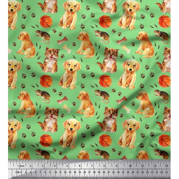 Soimoi Cotton Duck Fabric Footprint,Dog & Cat Animal Print Sewing Fabric Yard 56 Inch Wide