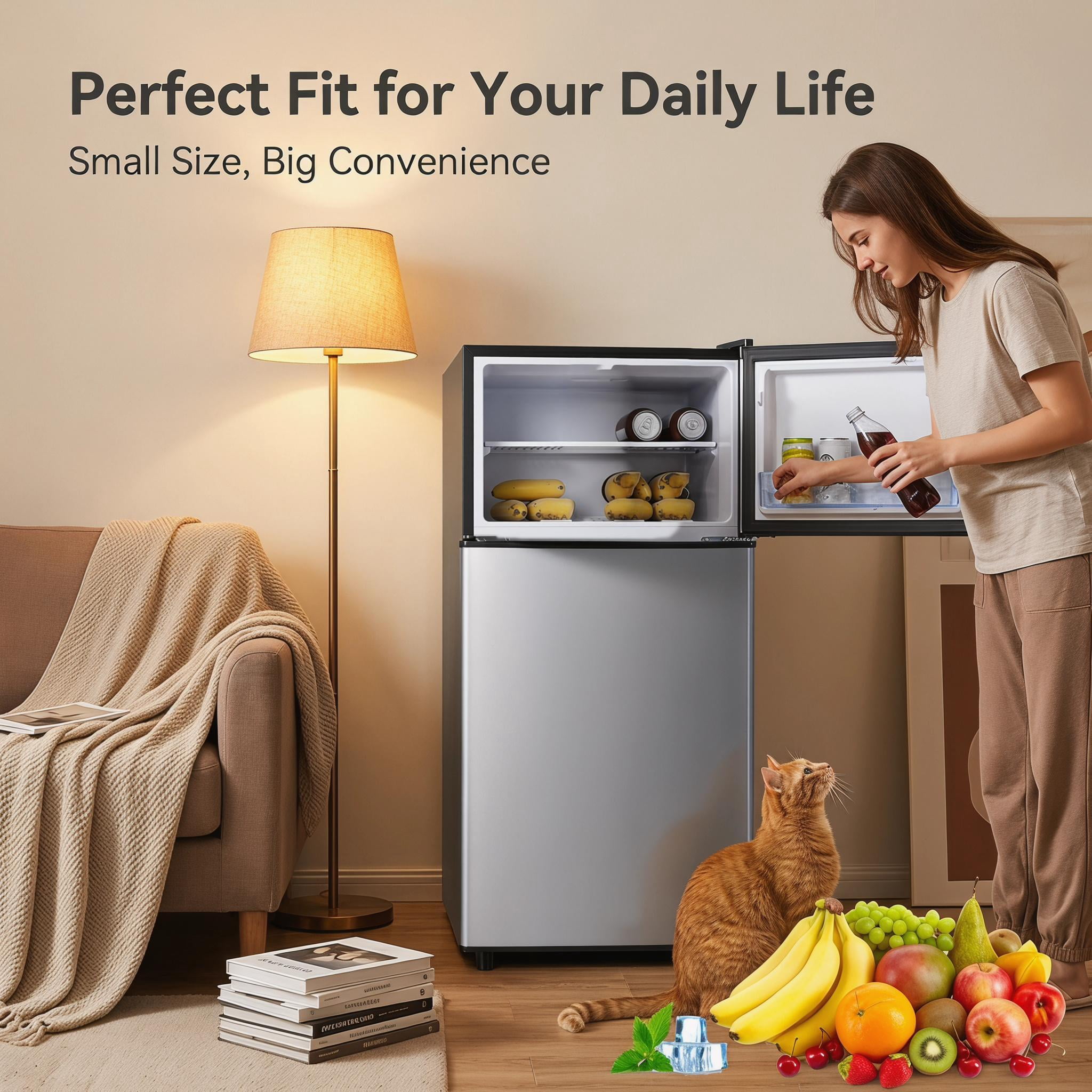 Mini Fridge Freezer, 2.9 Cu.Ft 2 Door Small Refrigeratorwith 7 Temperature Control Freezer&nbsp;Fridge for Office, Kitchen and Apartment, Dorm