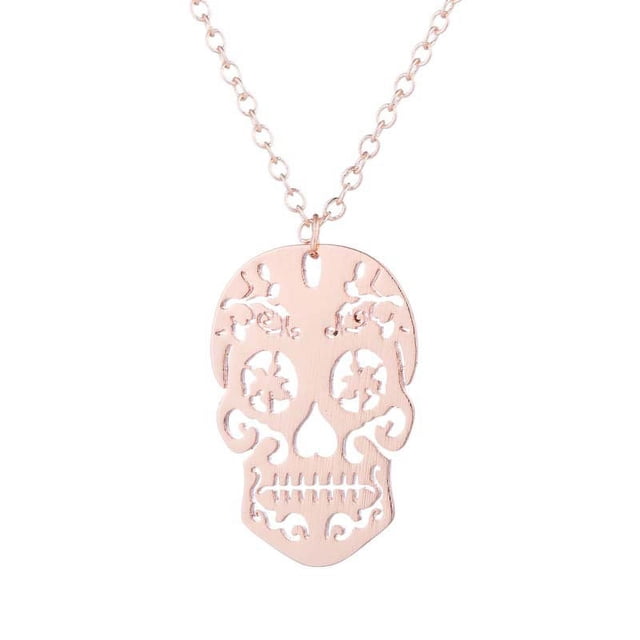 Zhuge Colgante de collar hecho a mano, collar hueco personalizado con calavera de acero inoxidable (rosa)
