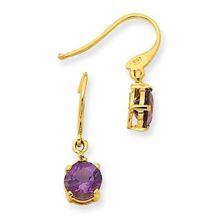 14k Yellow Gold 0.8IN Long Amethyst & Diamond Shepherds Hook Dangle Earrings