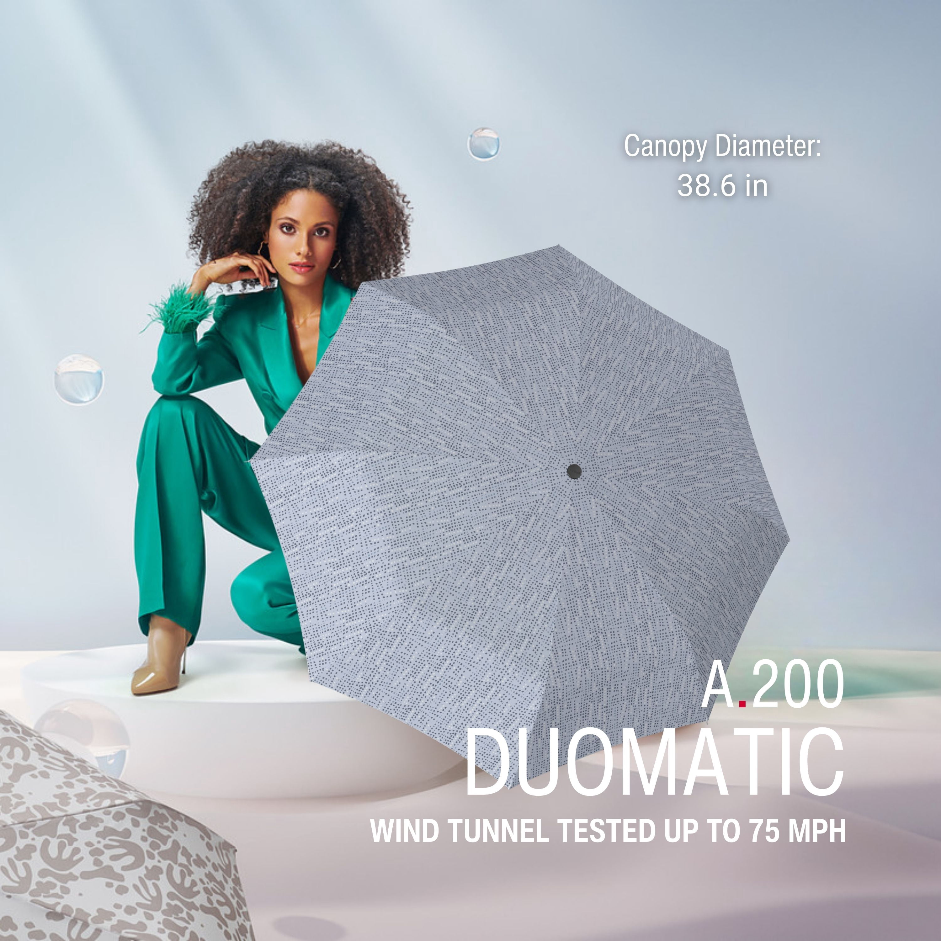 Knirps A.200 Medium Duomatic Windproof Rain Umbrella for Adults in Domino Malibu – Automatic Open Close Design, 38.5" Wind Resistant Canopy, Durable Steel Frame, Travel Case Included