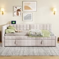 thumbnail image 3 of Bellemave Full Size Daybed with Pop up Trundle and USB ports, L-Shaped Upholstered Daybed Frame, Sofa Beds with Wooden Slats Support for Bedroom Living Room, No Box Spring Needed（Beige）, 3 of 9