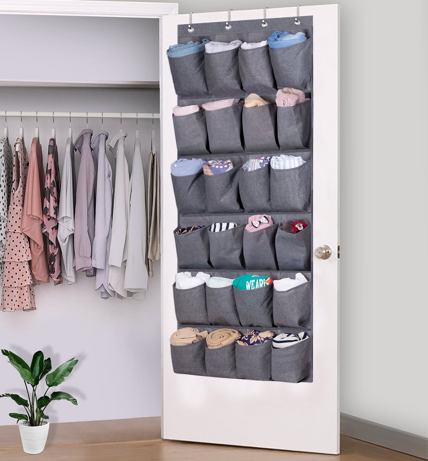Canis Hanging Shoe Organizer Shoe Storage Bags Non-Woven 24 Pockets Shoes Storage Rack Over The Door Free Nail Bedroom Tie Waistband Holder Space