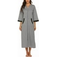 thumbnail image 3 of Oudiya Women Zipper Robe Loungewear Dress Full Length Nightgown Housecoat 3/4 Sleeves Sleepwear with Pockets, 3 of 5