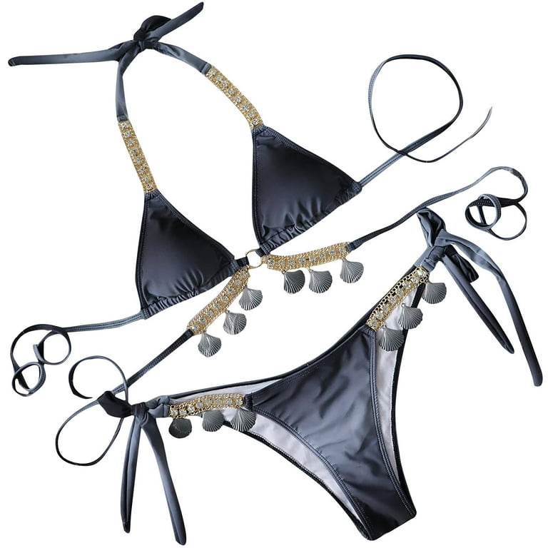 Finelylove Modest Swimsuits For Women Padded Sport Bra Style Bikini Gray L  