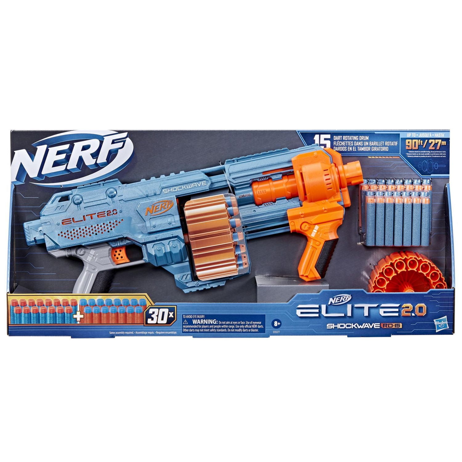 Nerf Elite 2.0, blaster Shockwave RD-15, 30 fléchettes Nerf, barillet rotatif 15 fléchettes, mécanisme à pompe, personnalisable