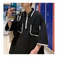 thumbnail image 4 of Camisa de manga corta con media cremallera de verano para hombre, blusa holgada informal con cuello vuelto y bolsillo en el pecho, 4 of 8