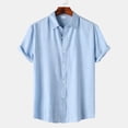 thumbnail image 2 of Huresd Men's Wrinkle Free Untucked Cuban Shirt Business Casual Button Down Tops Short Sleeve Solid Color Shirt Light Blue 3XL, 2 of 4