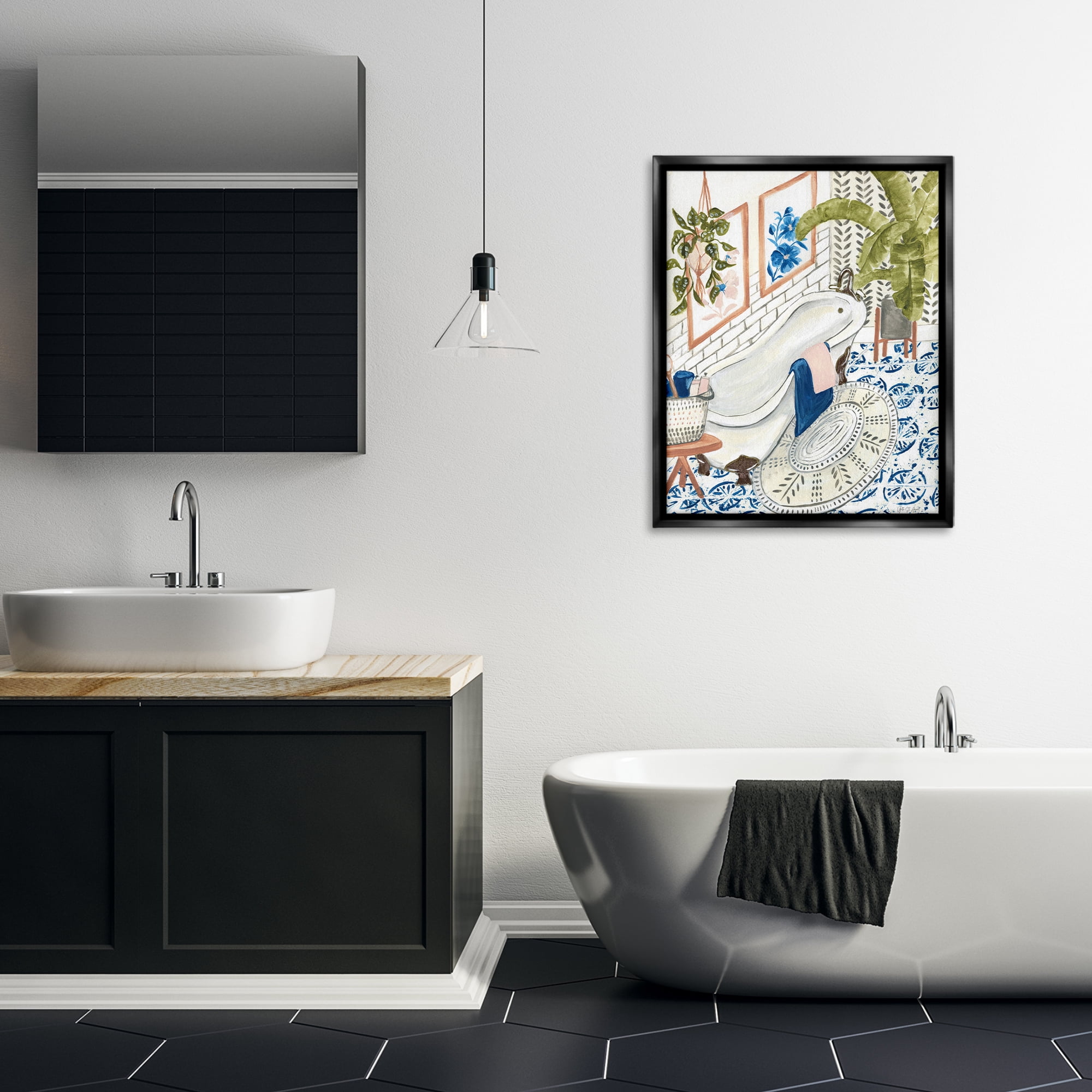 Stupell Industries Boho Chic Bathtub Typography Painting Black Floater Framed Canvas Art Print Wall Art, 25 x 31