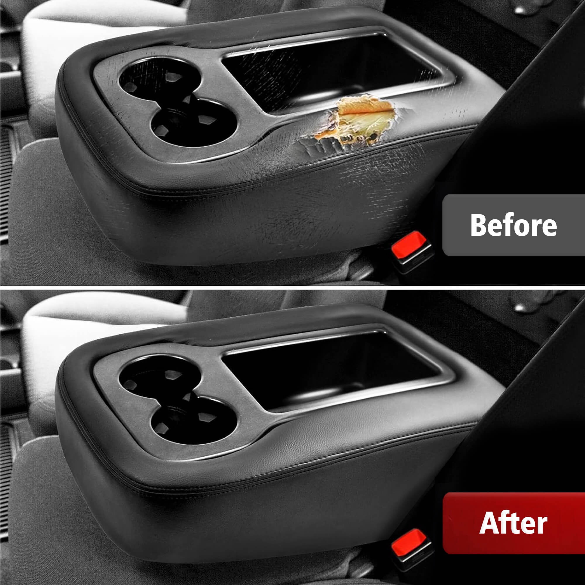 KBH Center Console Lid Armrest Cover for Chevy Tahoe Suburban Silverado, GMC Sierra Yukon 2007-2014 Jump Seat, Black Leather Interior Trim with Zipper Design