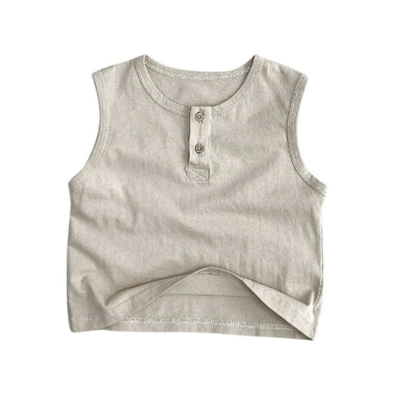 Ruyang Toddler Boys Tank Top with Buttons Sleeveless Summer Sport Casual Undershirts Solid Cute V Neck Loose Fit Soft Tees