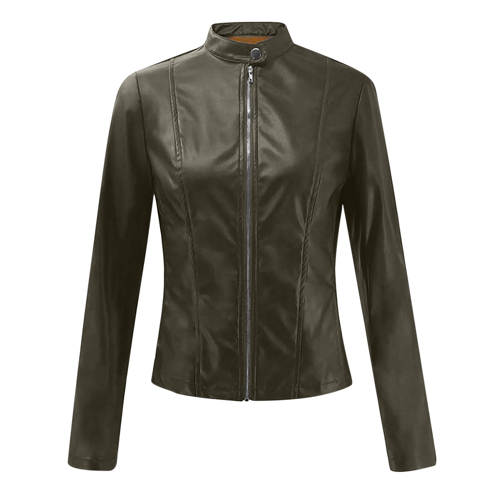 VEKDONE Women Faux Leather Motorcycle Cropped Jacket Fall Casual Bomber Jacket Short Coat 2025 Clearance on Sale Army Green XXXXXL