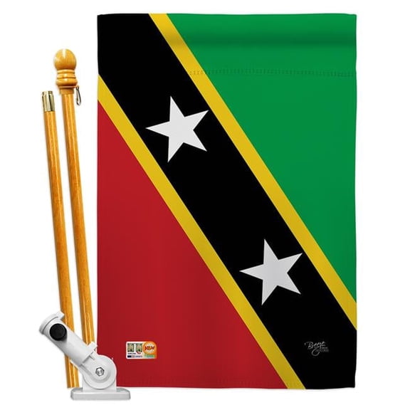 Breeze Decor BD-CY-HS-108345-IP-BO-D-US15-BD 28 x 40 in. Saint Kitts & Nevis Flags of the World Nationality Impressions Decorative Vertical Double Sided House Flag Set with Pole Bracket Hardware