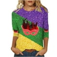 thumbnail image 4 of qolati Mardi Gras Shirts for Women 3/4 Length Sleeve Mardi Gras Day Tshirt Plus Size Crewneck Tunic Tops Masks Graphic Holiday Outfits, 4 of 5