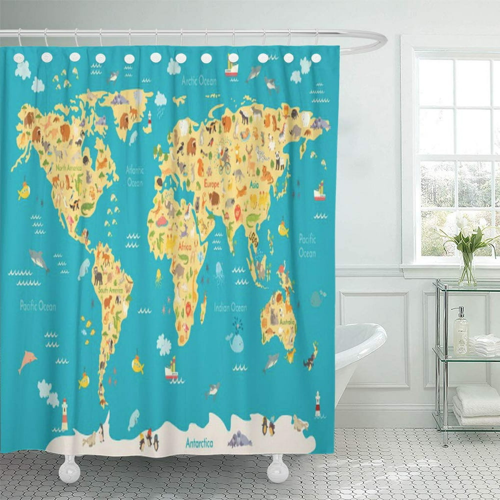 SUTTOM Kids The World Map Geography Children Shower Curtain 66x72 inch