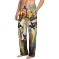 thumbnail image 2 of Yiaed Oil Painting Flower Cow Print Men's Lounge Pants, Loose PJ Bottoms, Long Pajama Pants for Men-, 2 of 5