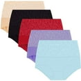 thumbnail image 1 of Sous-vêtements en Coton de Couleur Variée pour Femmes, Ensemble de 5 Pcs, Taille Haute, 1 of 5