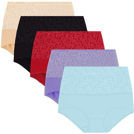 Aayomet Womens Panties Women s Briefs Underwear Cotton High Waist Tummy Control Panties Rose Jacquard Ladies Panty Purple L