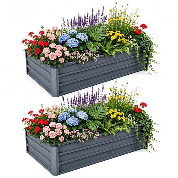 2 Pack 6x3x1ft Large Galvanized Steel Raised Garden Bed,Rectangular Planter Box for Outdoor Plants, Garden Planters & Raised Beds for Backyard Ground Gardens Growing Vegetables, Flowers,  Grey
