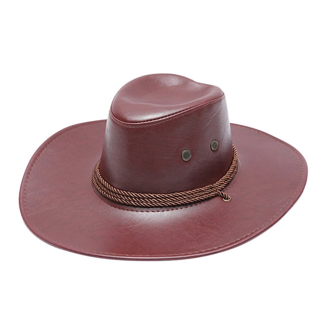Under $10 Cowboy Red Adult Sun Protection Solid Fashion Western Cowboy Hat Leather Windproof Hat