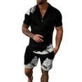 thumbnail image 1 of toraway Casual Mens Suits Classic Fit 2 Piece Male Casual Striped Gradient Ramp Print Two Piece Suit Zipper Short Sleeve Top Blouse Suit Drawstring Pocket Short Set XXL, 1 of 4