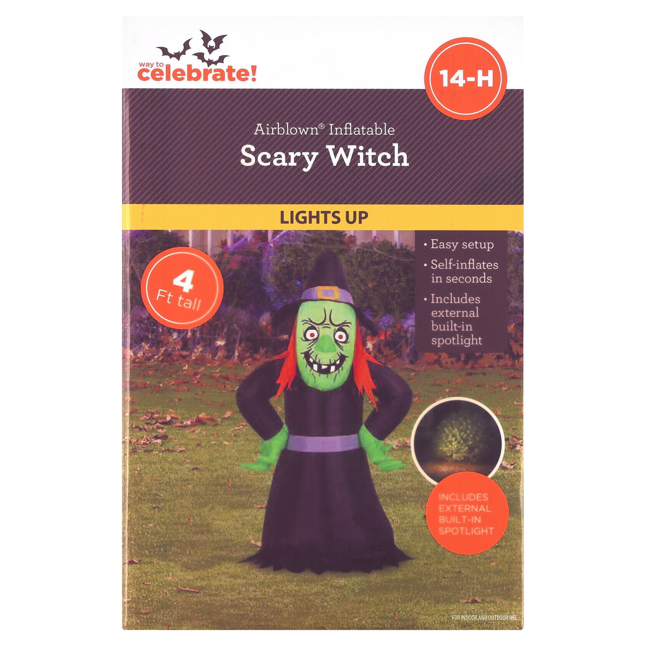 Scary Witch Airblown Yard Inflatable, Multicolor, 4', Halloween by Way To Celebrate