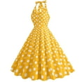 thumbnail image 3 of Elainilye Fashion Womens Casual Dresses Court Contrast High Collar Polka Dotted Large Dress Formal Dress,Yellow, 3 of 7