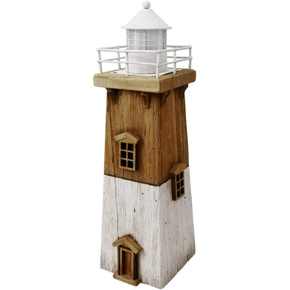 Wooden Lighthouse Decor with Light, Decorative Nautical Lighthouse Rustic Ocean Sea Beach Themed Lighthouse Decoration, Handcrafted Tabletop Nautical Themed Home Decor Bathroom Decor (13.78H)