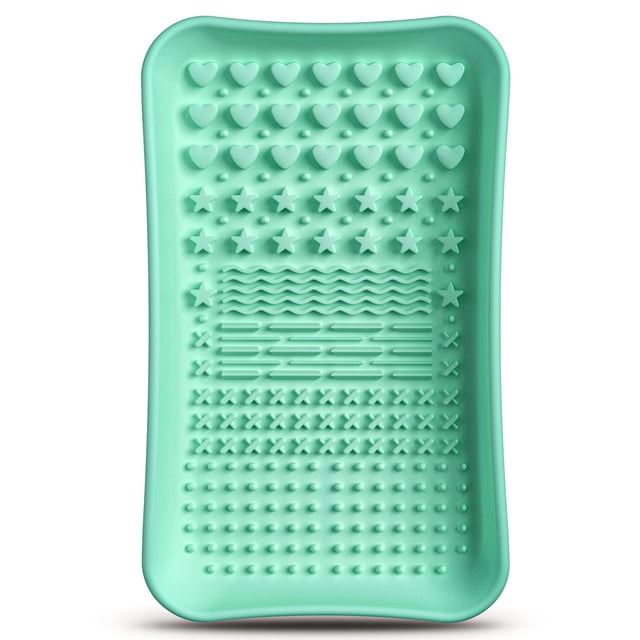 Makeup Brush Cleaner Mat, Make up Brush Cleaner Mat Pad, Silicone Brush Cleaning Mat, Paint Brush Cleaner Tool with Back Strap, Beauty Makeup Washing Tool Makeup Brushes for All Brushes (Round Mint
