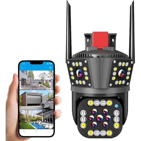 Davitech Camara De Seguridad, 2024 New Outdoor Waterproof Wireless WiFi HD Security Camera, Security WiFi Camera Outdoor with Three Lens, 360 View Indoor Home Camera (3 Lens)